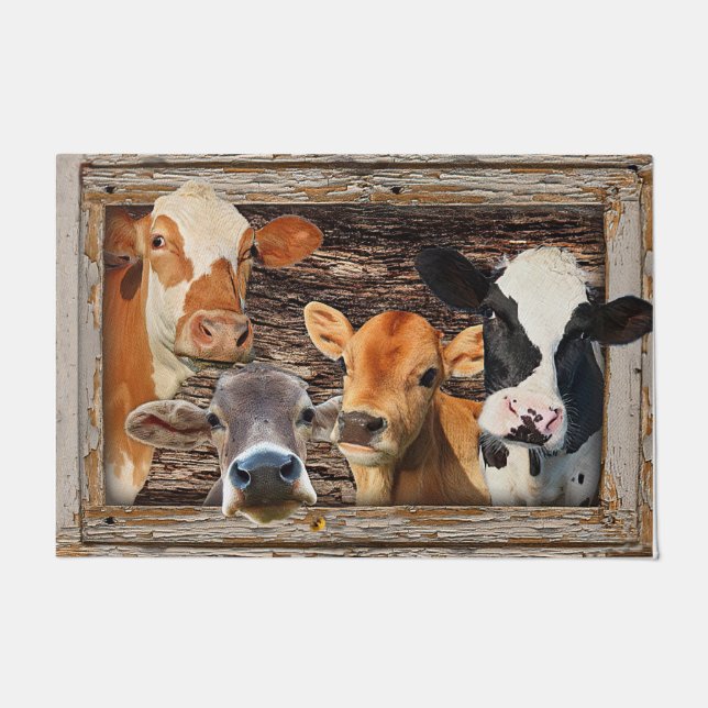 Cute Cow Face Rug, Farmhouse Animal  Doormat (Front)
