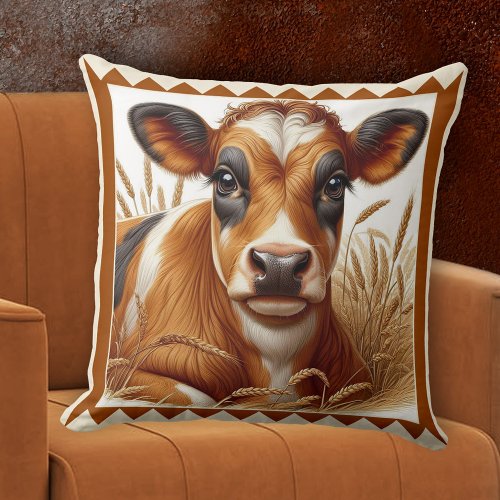 Cute Cow Farm Animal Art Throw Pillow