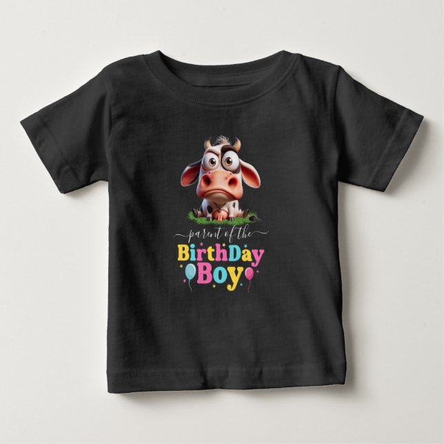 Cute Cow Farm Animals 2nd Birthday Party Baby T-Shirt (Front)