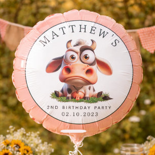 Cute Cow Farm Animals 2nd Birthday Party Balloon
