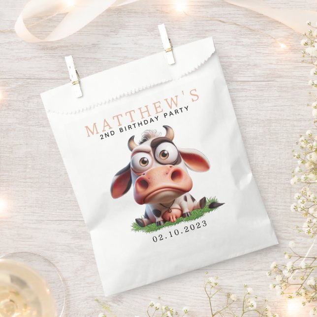 Cute Cow Farm Animals 2nd Birthday Party Favor Bag (Clipped)