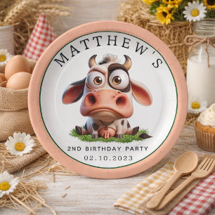 Cute Cow Farm Animals 2nd Birthday Party Paper Plates