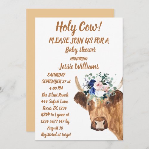 Cute Cow Farm Country Baby Boy Western Floral Boho Invitation