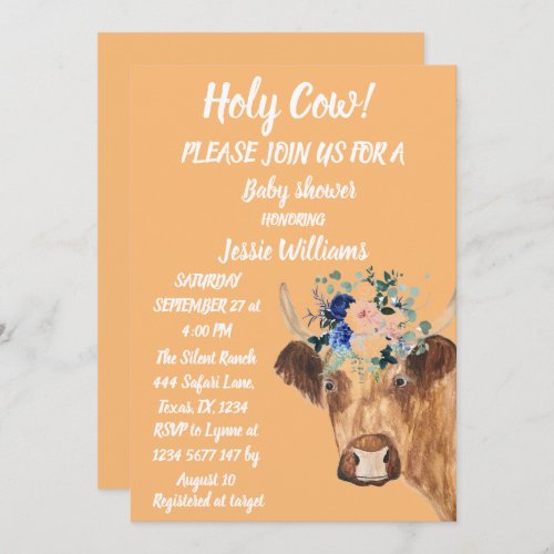 Cute Cow Farm Country Baby Boy Western Floral Invi Invitation