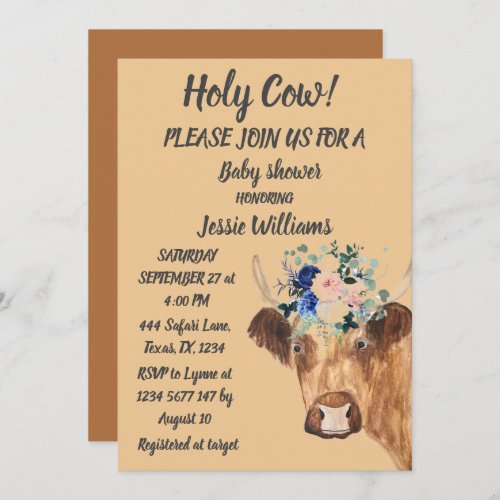 Cute Cow Farm Country Baby Boy Western Floral Invitation