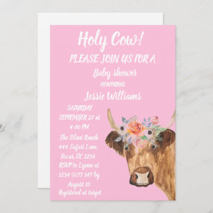 Cute Cow Farm Country Baby Girl Western Floral  Invitation