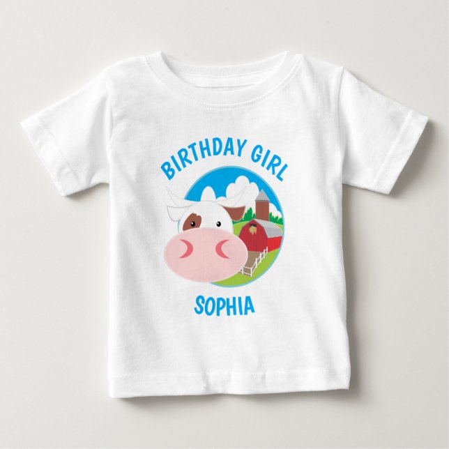 Cute Cow Farm Kids Birthday Party Baby T-Shirt (Front)