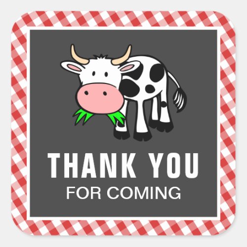 Cute Cow Farm Kids Birthday Party Favor Sticker