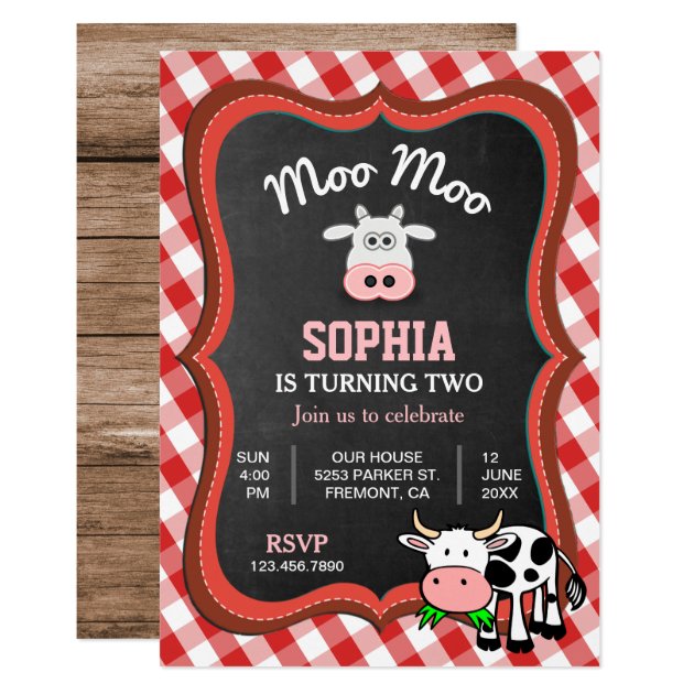 Cute Cow Farm Kids Birthday Party Invitation