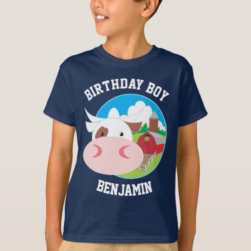 Cute Cow Farm Kids Birthday Party T_Shirt