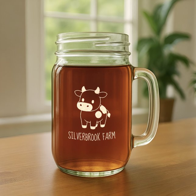 Cute Cow Farm Name Mason Jar W/ Handle (Creator Uploaded)