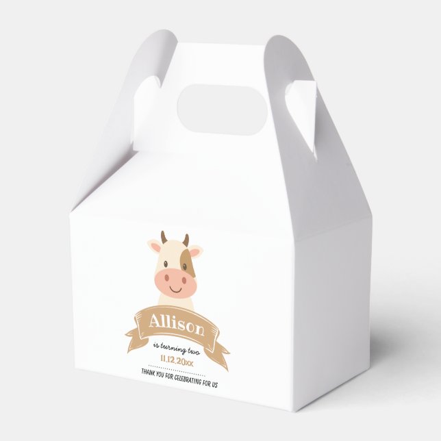 Cute Cow Farmhouse Birthday Party | Thank You Favor Boxes (Front Side)