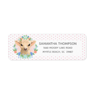 Cute Cow Floral Pink Return Address Label
