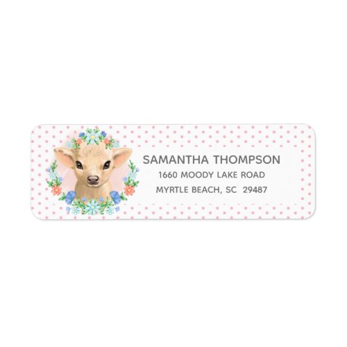    Cute Cow Floral Pink Return Address Label