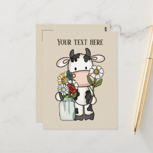 Cute cow flowers add message  postcard