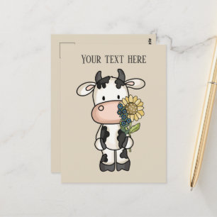 Cute cow flowers add message  postcard