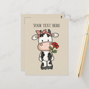 Cute cow flowers add message  postcard