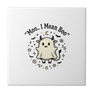 Cute Cow Ghost Halloween Moo Boo Vintage Design_1 Ceramic Tile