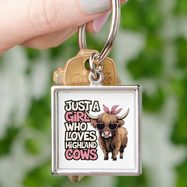 Cute Cow Gift Farm Life Just A Girl Highland Cows Keychain (Creator Uploaded)