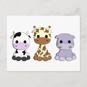 Cute cow giraffe hippo cartoon kids postcard