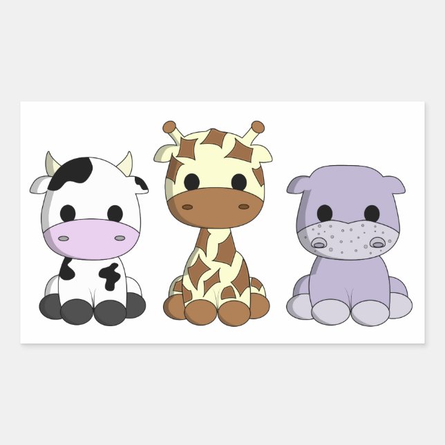Cute cow giraffe hippo cartoon kids sticker (Front)