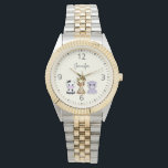 Cute cow giraffe hippo cartoon name woman's watch<br><div class="desc">This cow, hippo and giraffe are really cute and friendly characters. They look adorable with their big black eyes. They fit nicely together on this woman's watch.
As you can personalize this item, they make a really original gift!</div>
