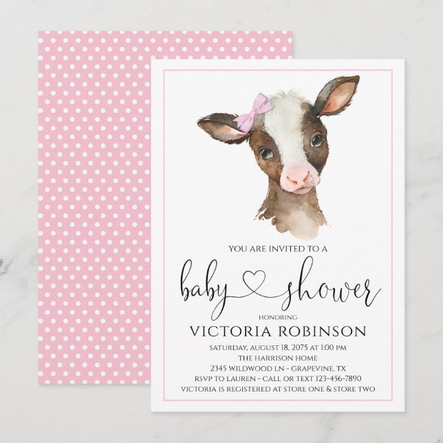 Cute Cow Girl Farm Baby Shower Invitations (Front/Back)