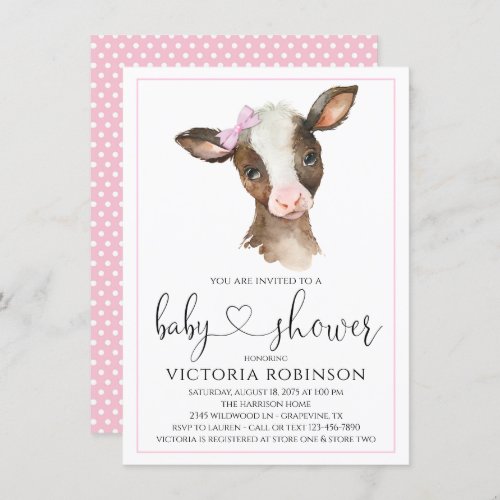 Cute Cow Girl Farm Baby Shower Invitations