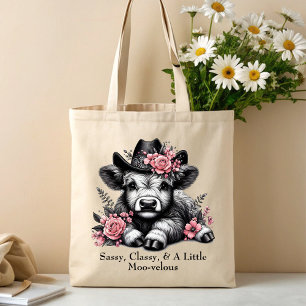 Cute Cow Girl Highland Cow With Text Tote Bag