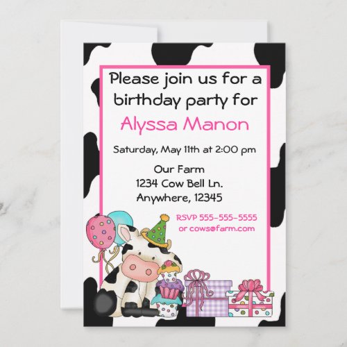 Cute cow girls birthday invitation