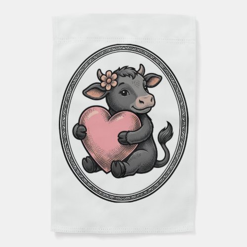 Cute Cow Heart Vintage Engraving Farm Shirt Garden Flag