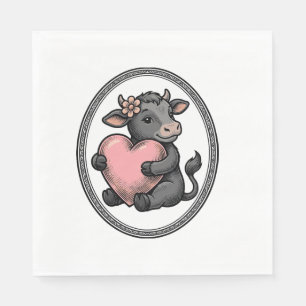 Cute Cow Heart Vintage Engraving Farm Shirt Napkins