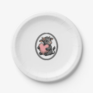 Cute Cow Heart Vintage Engraving Farm Shirt Paper Plates