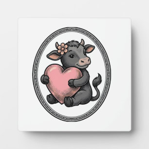 Cute Cow Heart Vintage Engraving Farm Shirt Plaque
