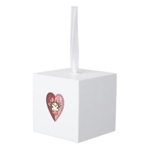 Cute Cow Heart Yarn Vintage Engraving Design_1 Cube Ornament