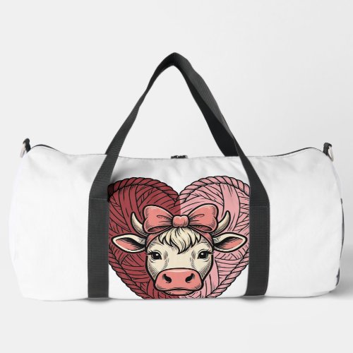 Cute Cow Heart Yarn Vintage Engraving Design_1 Duffle Bag