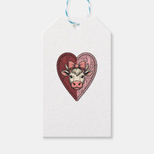 Cute Cow Heart Yarn Vintage Engraving Design_1 Gift Tags
