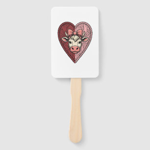 Cute Cow Heart Yarn Vintage Engraving Design_1 Hand Fan