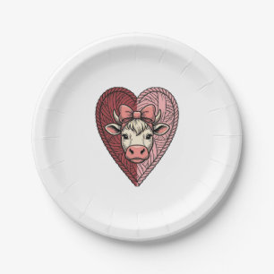 Cute Cow Heart Yarn Vintage Engraving Design_1 Paper Plates