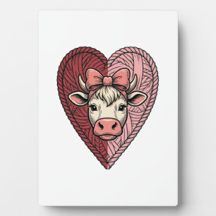 Cute Cow Heart Yarn Vintage Engraving Design_1 Plaque