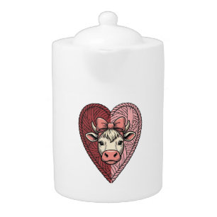 Cute Cow Heart Yarn Vintage Engraving Design_1 Teapot