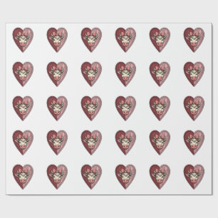 Cute Cow Heart Yarn Vintage Engraving Design_1 Wrapping Paper