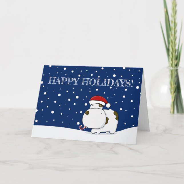 Cute Cow Holiday Christmas Card (Front)