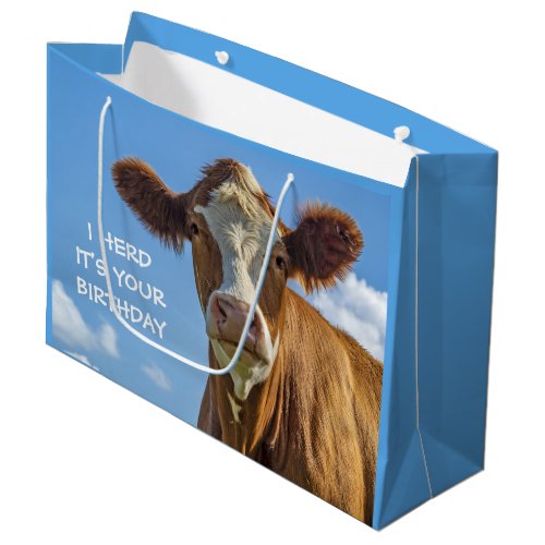 Cute Cow I Herd its Your Birthday Large Gift Bag
