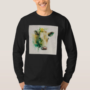 Cute Cow Illustration Flowers Laefy Green Women Me T-Shirt