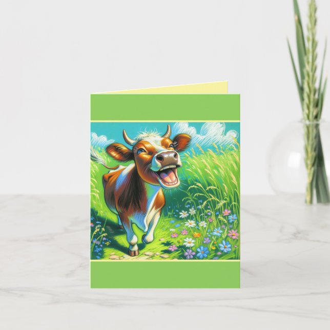 Cute Cow Illustration Mooo-chas Gracias Thank you Card (Front)