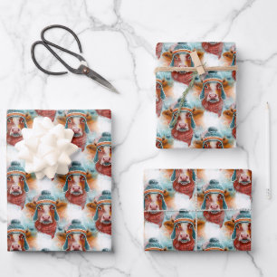 Cute Cow In A Toboggan Wrapping Paper Sheets
