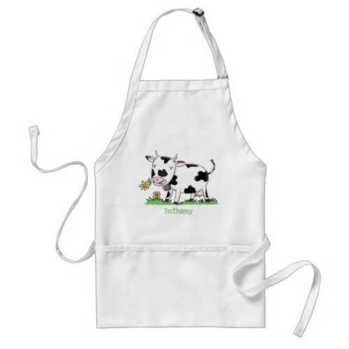 Cute cow in green field cartoon illustration adult apron