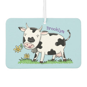 Cute cow in green field cartoon illustration air freshener