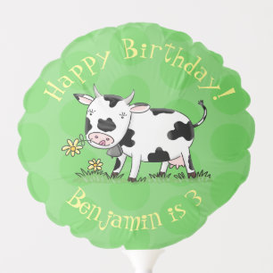 Cute cow in green field cartoon illustration balloon